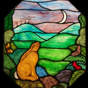 Moon Gazing Hare glass panel